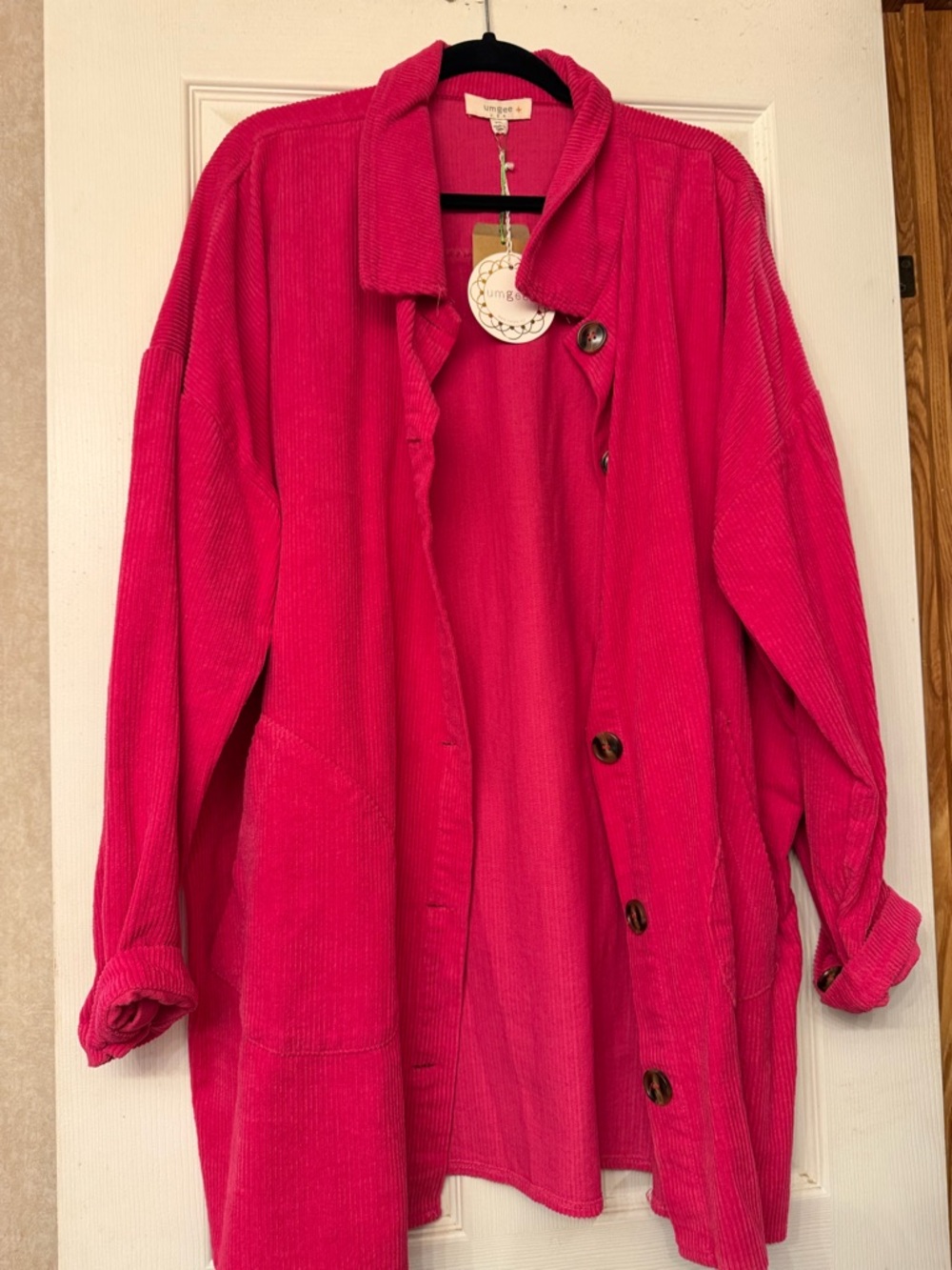 Umgee Hot Pink Corduroy Button-Up Jacket